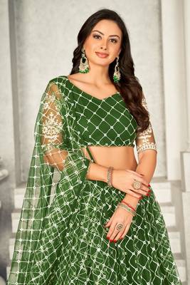 Mahendi Colour Net Fabric Beautiful Ebroidered Partywear Lehenga Choli Set For Girls 3
