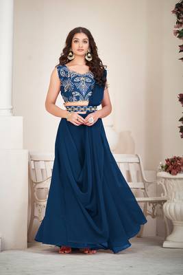 Blue Colour Partywear Banglori Silk Lehenga Choli Set For Graceful And Trendy Girlish Looks 1
