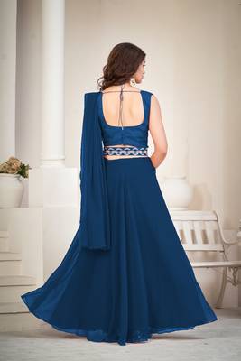 Blue Colour Partywear Banglori Silk Lehenga Choli Set For Graceful And Trendy Girlish Looks 2