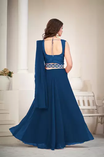 Blue Colour Partywear Banglori Silk Lehenga Choli Set For Graceful And Trendy Girlish Looks