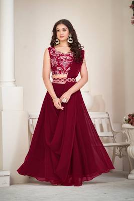Maroon Colour Partywear Banglori Silk Lehenga Choli Set For Graceful And Trendy Girlish Looks 1