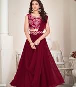 Maroon Colour Partywear Banglori Silk Lehenga Choli Set For Graceful And Trendy Girlish Looks