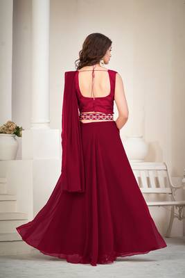 Maroon Colour Partywear Banglori Silk Lehenga Choli Set For Graceful And Trendy Girlish Looks 2