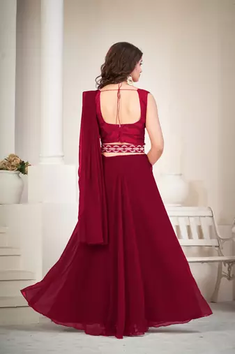 Maroon Colour Partywear Banglori Silk Lehenga Choli Set For Graceful And Trendy Girlish Looks
