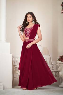 Maroon Colour Partywear Banglori Silk Lehenga Choli Set For Graceful And Trendy Girlish Looks 3
