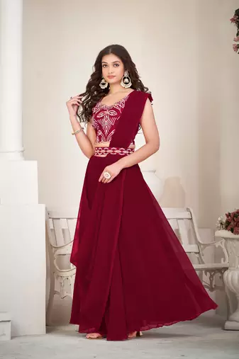 Maroon Colour Partywear Banglori Silk Lehenga Choli Set For Graceful And Trendy Girlish Looks