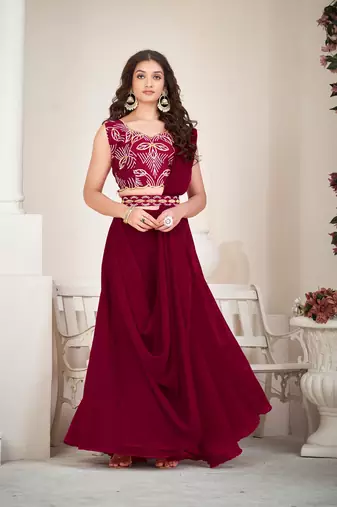 Maroon Colour Partywear Banglori Silk Lehenga Choli Set For Graceful And Trendy Girlish Looks