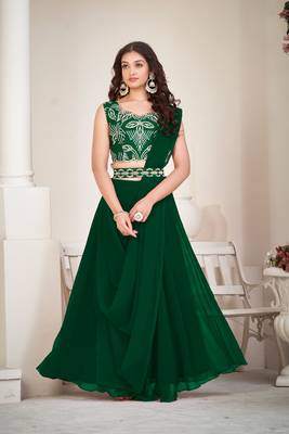 Green Colour Partywear Banglori Silk Lehenga Choli Set For Graceful And Trendy Girlish Looks 1