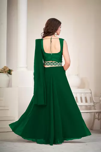Green Colour Partywear Banglori Silk Lehenga Choli Set For Graceful And Trendy Girlish Looks