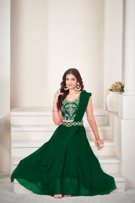 Green Colour Partywear Banglori Silk Lehenga Choli Set For Graceful And Trendy Girlish Looks 3