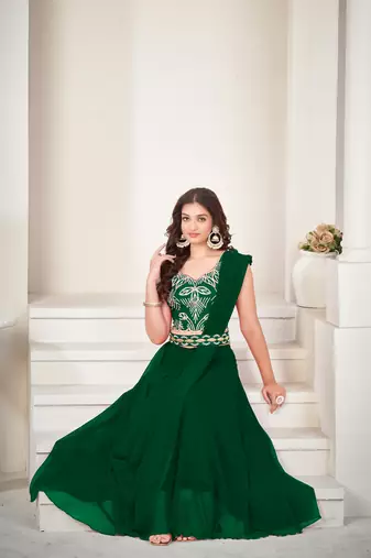 Green Colour Partywear Banglori Silk Lehenga Choli Set For Graceful And Trendy Girlish Looks