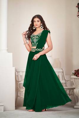 Green Colour Partywear Banglori Silk Lehenga Choli Set For Graceful And Trendy Girlish Looks 4