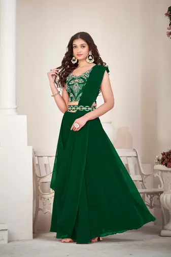 Green Colour Partywear Banglori Silk Lehenga Choli Set For Graceful And Trendy Girlish Looks
