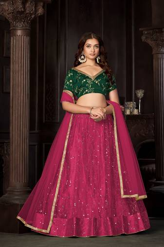 Green Colour Designer Partywear Banglori Silk Lehenga Choli Set For Graceful And Trendy Girlish Looks
