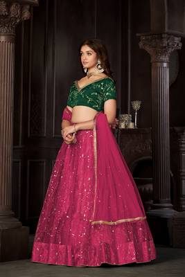 Green Colour Partywear Banglori Silk Lehenga Choli Set For Graceful And Trendy Girlish Looks 3