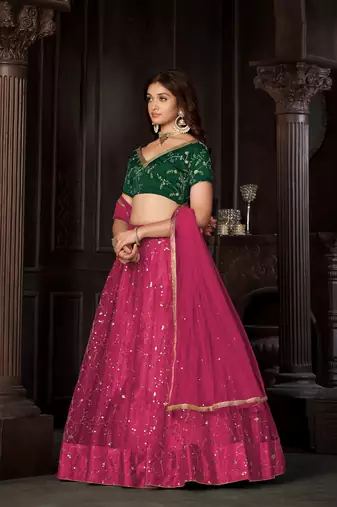 Green Colour Partywear Banglori Silk Lehenga Choli Set For Graceful And Trendy Girlish Looks