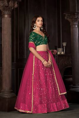 Green Colour Partywear Banglori Silk Lehenga Choli Set For Graceful And Trendy Girlish Looks 4