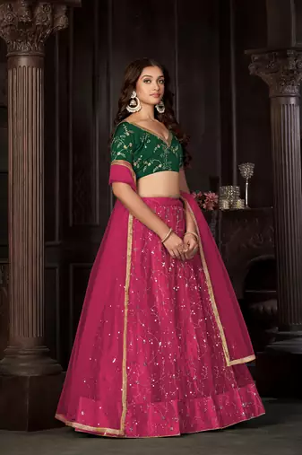 Green Colour Partywear Banglori Silk Lehenga Choli Set For Graceful And Trendy Girlish Looks
