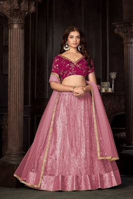 Pink Colour Partywear Banglori Silk Lehenga Choli Set For Graceful And Trendy Girlish Looks 1