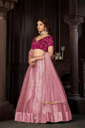 Pink Colour Partywear Banglori Silk Lehenga Choli Set For Graceful And Trendy Girlish Looks