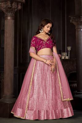 Pink Colour Partywear Banglori Silk Lehenga Choli Set For Graceful And Trendy Girlish Looks 4