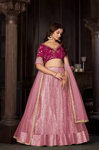 Pink Colour Partywear Banglori Silk Lehenga Choli Set For Graceful And Trendy Girlish Looks