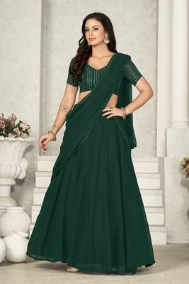 Green Colour Partywear Georgette Lehenga Choli Set For Graceful And Trendy Girlish Looks 1