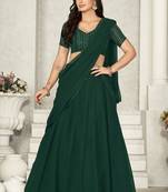 Green Colour Partywear Georgette Lehenga Choli Set For Graceful And Trendy Girlish Looks