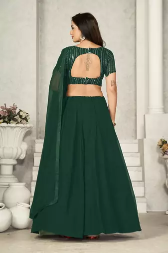 Green Colour Partywear Georgette Lehenga Choli Set For Graceful And Trendy Girlish Looks