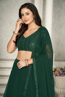 Green Colour Partywear Georgette Lehenga Choli Set For Graceful And Trendy Girlish Looks 3