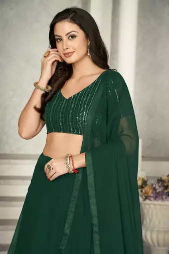 Green Colour Partywear Georgette Lehenga Choli Set For Graceful And Trendy Girlish Looks