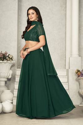 Green Colour Partywear Georgette Lehenga Choli Set For Graceful And Trendy Girlish Looks 4