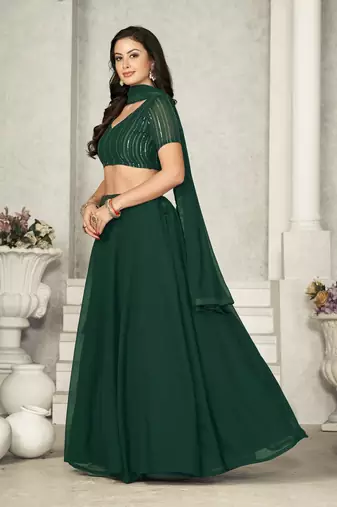 Green Colour Partywear Georgette Lehenga Choli Set For Graceful And Trendy Girlish Looks