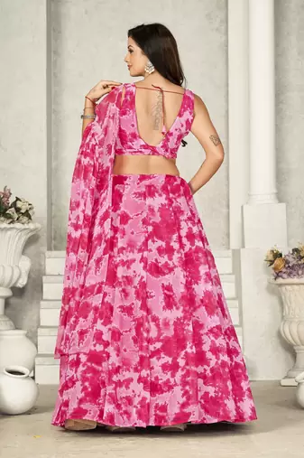 Pink Colour Partywear Georgette Lehenga Choli Set For Graceful And Trendy Girlish Looks