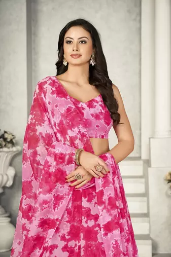 Pink Colour Partywear Georgette Lehenga Choli Set For Graceful And Trendy Girlish Looks