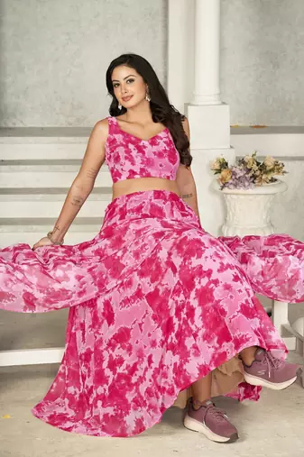Pink Colour Partywear Georgette Lehenga Choli Set For Graceful And Trendy Girlish Looks