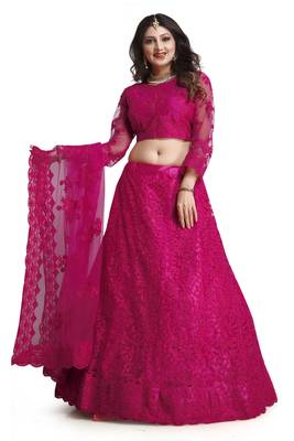 Pink Colour Net Fabric Partywear Bridesmaid Lehenga Choli For Girls 1
