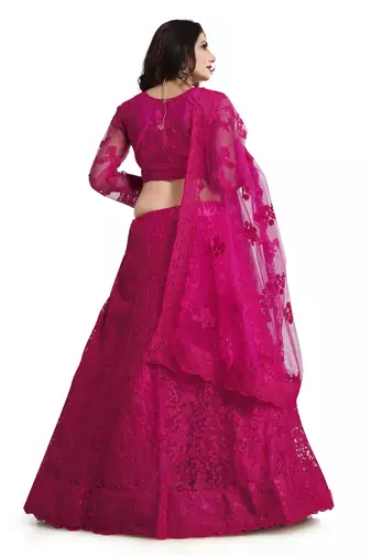 Pink Colour Net Fabric Partywear Bridesmaid Lehenga Choli For Girls