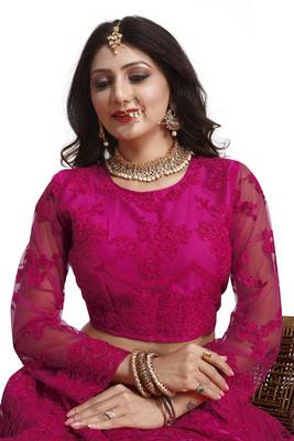 Pink Colour Net Fabric Partywear Bridesmaid Lehenga Choli For Girls 3