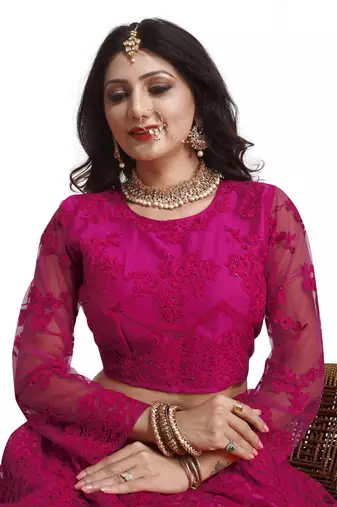 Pink Colour Net Fabric Partywear Bridesmaid Lehenga Choli For Girls