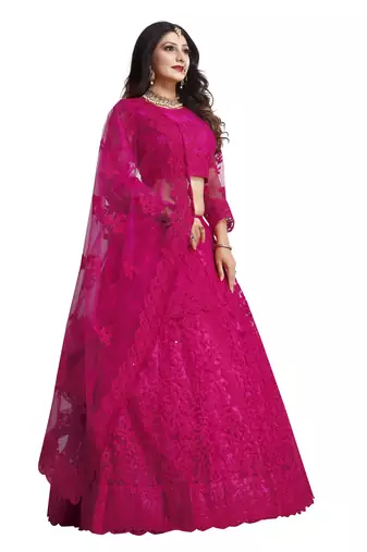 Pink Colour Net Fabric Partywear Bridesmaid Lehenga Choli For Girls