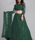 Green Colour Net embroidered Partywear Bridesmaid Lehenga Choli For Girls