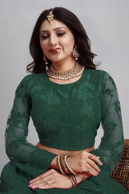 Green Colour Net Fabric Partywear Bridesmaid Lehenga Choli For Girls 2