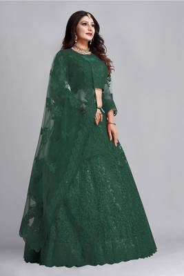 Green Colour Net Fabric Partywear Bridesmaid Lehenga Choli For Girls 4