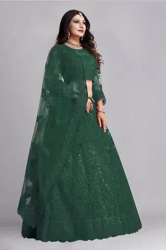 Green Colour Net Fabric Partywear Bridesmaid Lehenga Choli For Girls