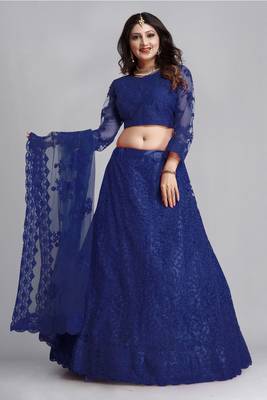 Blue Colour Net Fabric Partywear Bridesmaid Lehenga Choli For Girls 1