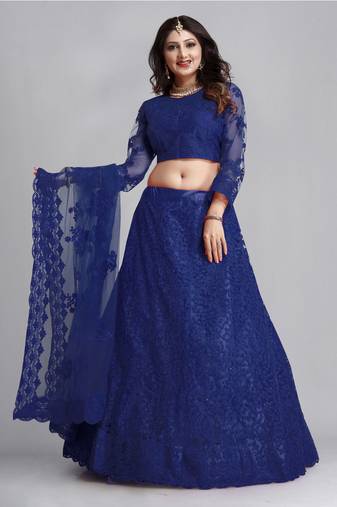 Blue Colour Net Fabric Partywear Bridesmaid Lehenga Choli For Girls