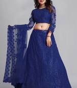 Blue Colour Net embroidered Partywear Bridesmaid Lehenga Choli For Girls