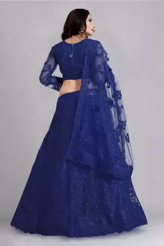 Blue Colour Net Fabric Partywear Bridesmaid Lehenga Choli For Girls