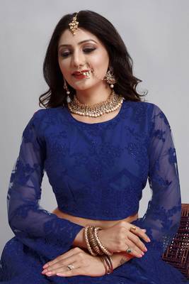 Blue Colour Net Fabric Partywear Bridesmaid Lehenga Choli For Girls 3
